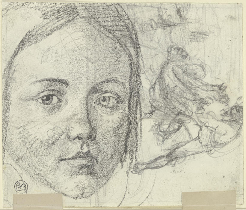 Bildnis eines Mädchens, rechts zwei kämpfende Gestalten from Jakob Furchtegott Dielmann