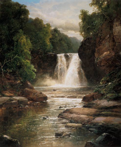 A Wooded River Landscape with Waterfall from James Burrell Smith