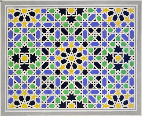 Mosaic in dado of the door in the hall of the Two Sisters, Alhambra, from 'The Arabian Antiquities o from James Cavanagh Murphy