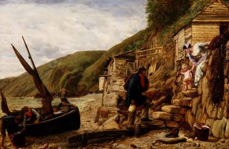 "Welcome, Bonny Boat!" The Fisherman's Return, scene at Clovelly, North Devon from James Clarke Hook