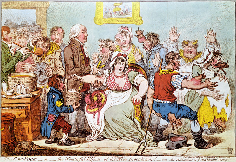 The Cow Pock or the Wonderful Effects of the New Inoculation, published by  H.Humphrey from James Gillray