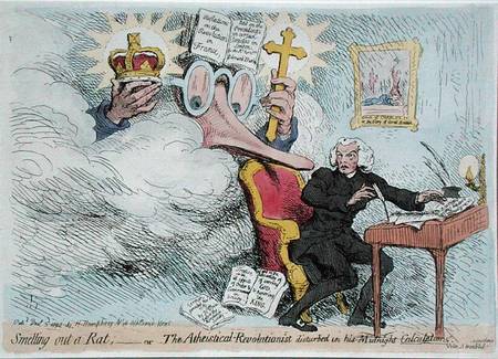 Smelling out a Rat, or The Atheistical-Revolutionist disturbed in his Midnight 'Calculations' from James Gillray