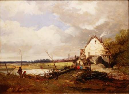 Anglers by a Cottage on a River Bank from James Holland