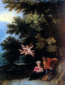 The Holy Family at the quiet on the flight to Egypt from Jan Brueghel d. J.