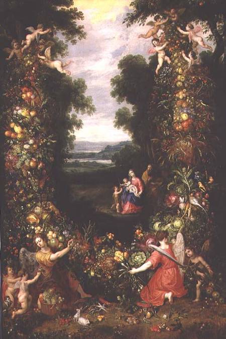 Holy Family in a landscape with a garland of fruit and vegetables (panel) from Jan Brueghel d. J.