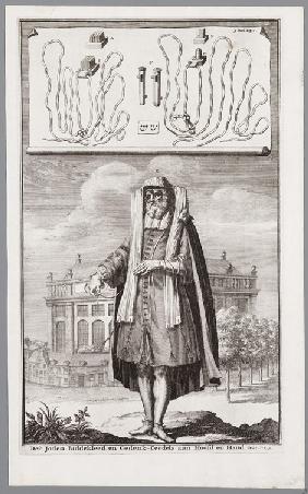 Jewish man, dressed for prayer. On the background the Portuguese Synagogue of Amsterdam