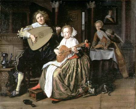 A Young Man Playing a Theorbo and a Young Woman Playing a Cittern from Jan Miense Molenaer