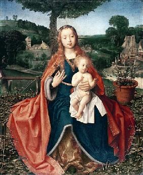 The Virgin and Child in a Landscape (oil on oak)