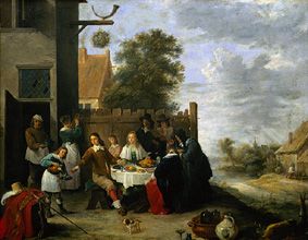 Family at a meal in the open from Jan Havickszoon Steen