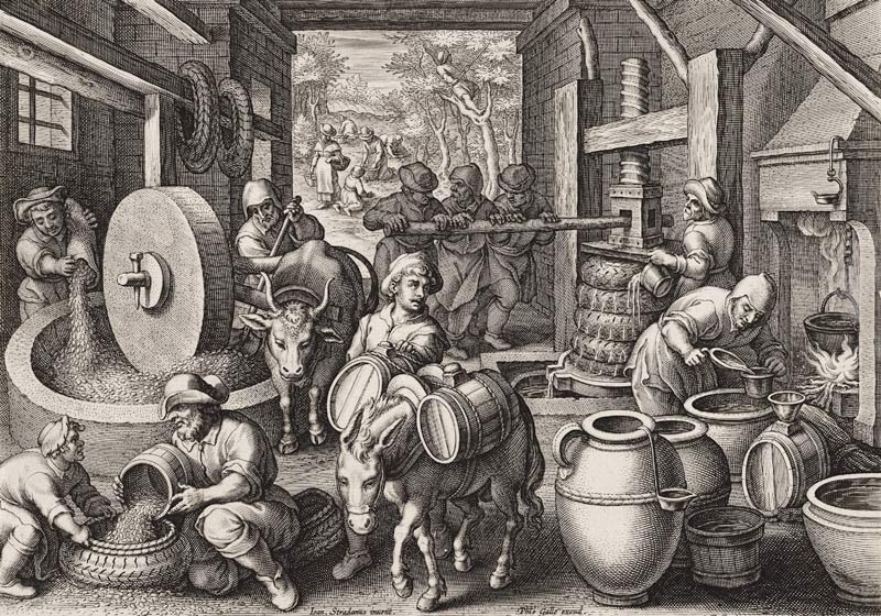 The Production of Olive Oil, plate 13 from 'Nova Reperta' from Jan van der Straet