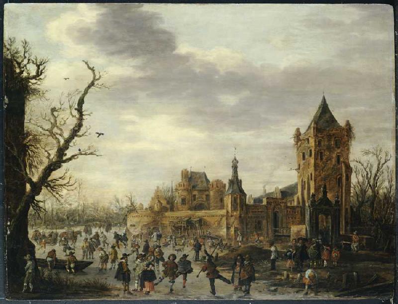 Ansicht von Kasteel Batestein, Vianen mit Wintersportlern. from Jan van Goyen