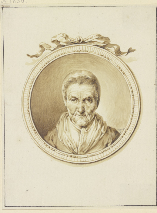 Bildnis einer alten Frau en face in einem Medaillon mit Schmuckband from Januarius Zick