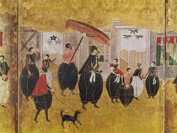 St. Francis Xavier (1506-51) and his entourage, detail of the right-hand section of a folding screen