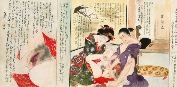 Two Erotic Illustrations from a scroll (w/c on silk) from Japanese School