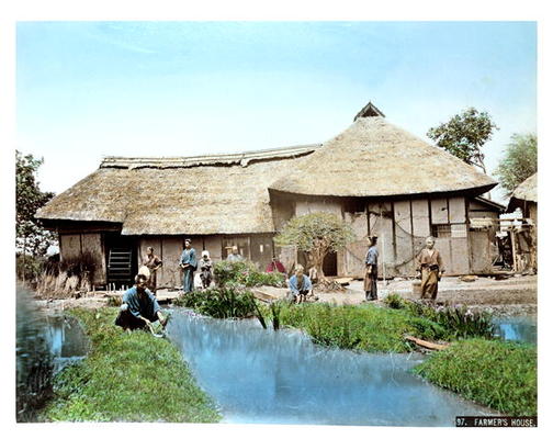 View of a Japanese Farm, c.1900 (hand coloured photo) from Japanese School, (20th century)