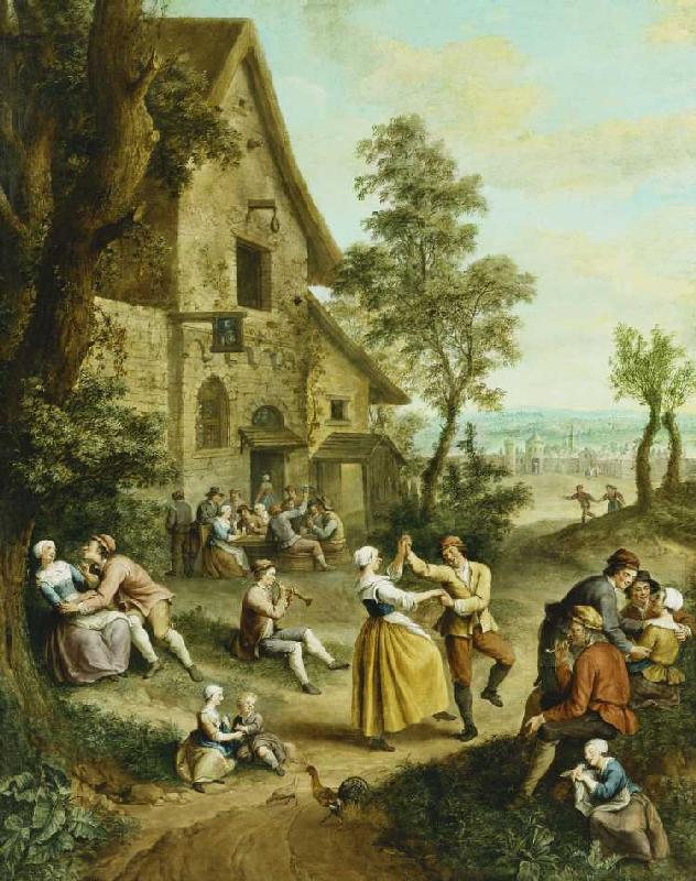 Bauern tanzen vor einer Taverne. from Jean-Antoine Watteau