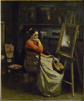 Woman with Mandolin in Studio