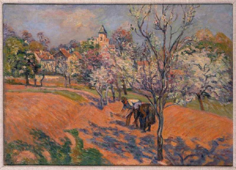 Farmers at the Bohnensäen under blossoming fruit-trees from Jean-Baptiste Armand Guillaumin