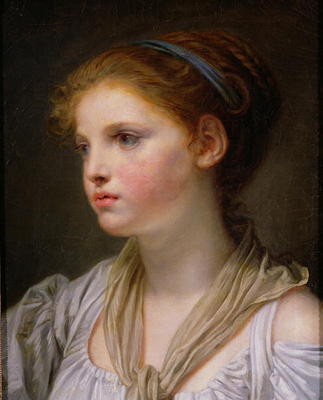 Girl with a Blue Ribbon (oil on canvas) from Jean Baptiste Greuze
