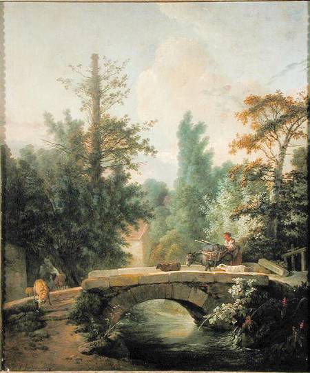 Peasant and her Donkey Crossing a Bridge from Jean-Baptiste Huet