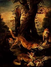 Foxes with her spoils from Jean Baptiste Oudry