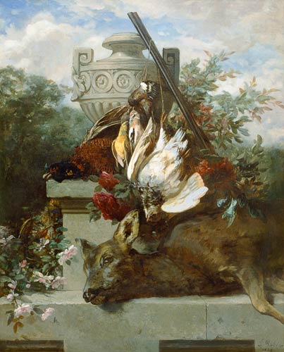 Hunting still life with birds, deer and flowers from Jean Baptiste Robie