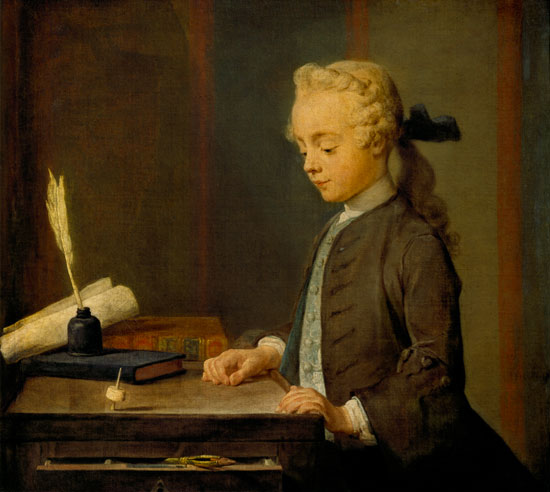 Le portrait du fils de M.Godefroy, joailier, applique a voir tourner un toton, dit aussi L'enfant au from Jean-Baptiste Siméon Chardin