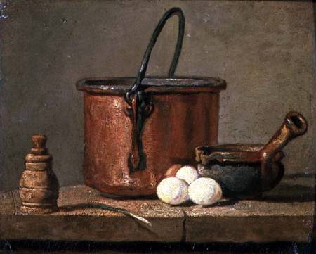 Still Life of Cooking Utensils, Cauldron, Frying Pan and Eggs from Jean-Baptiste Siméon Chardin