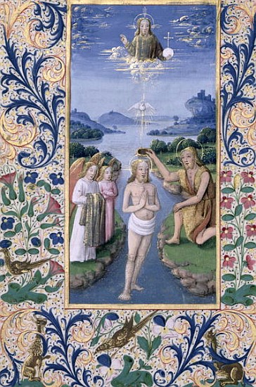 Ms Lat. Q.v.I.126 f.88v Baptism of Christ, from the ''Book of Hours of Louis d''Orleans'' from Jean Colombe