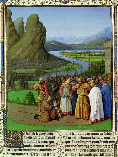 Ms Fr 247 fol.135 David Learning of the Death of Saul, illustration from ''Antiquites Judaiques'', c from Jean Fouquet