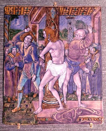 The Flagellation of Christ. Painted opaque & translucent enamels & gilded. French Limoges from Jean I. Penicaud