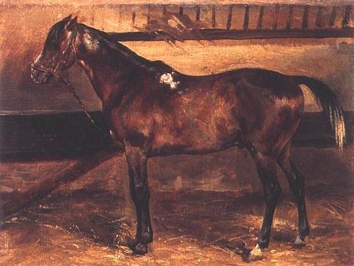 Brown horse in the stable from Jean Louis Théodore Géricault
