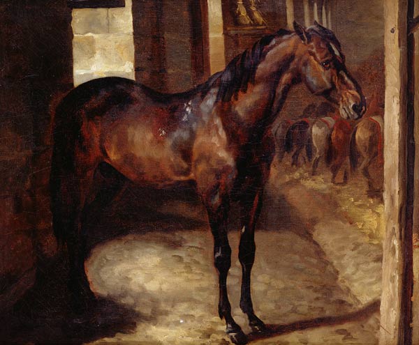 Dark Bay Horse in the stable from Jean Louis Théodore Géricault