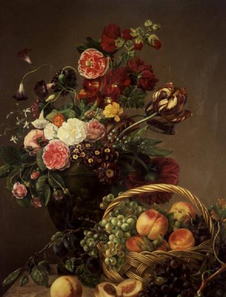 Still Life with Flowers and Fruits in a Basket from Jeanne Marie Josephine Hellemans