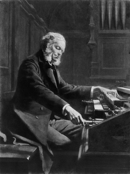 Cesar Franck at the console of the organ at St. Clotilde Basilica, Paris from Jeanne Rongier