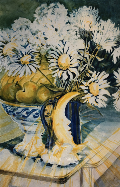 Marguerites in a Blue Jug with a Moon Lamp from Joan  Thewsey