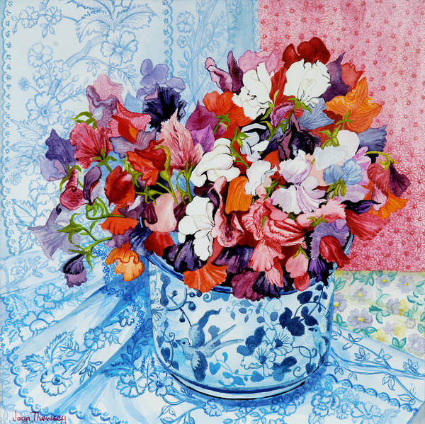Sweet Peas in a Blue and White Pot from Joan  Thewsey