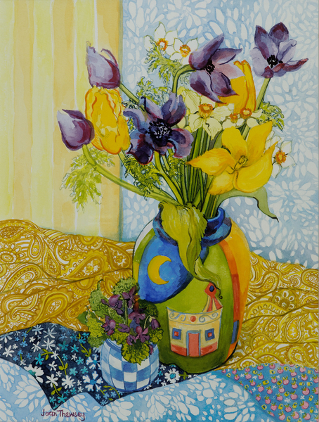 Tulips and Anemones with a Pot of Violets from Joan  Thewsey