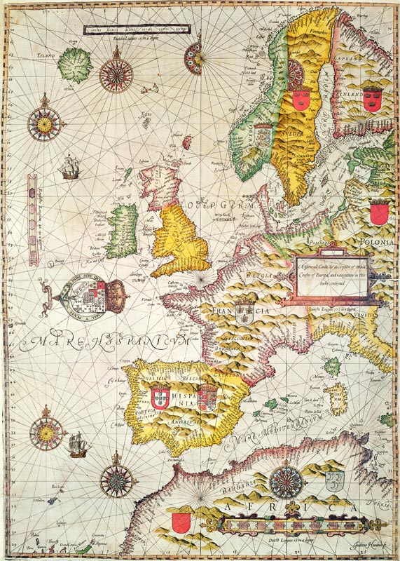 A Generall carde, and description of the sea coastes of Europe, and navigation in this book conteyne from Jodocus Hondius