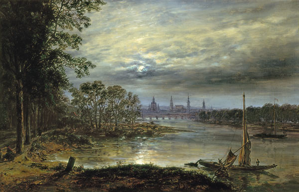 View of Dresden in moonlight from Johan Christian Clausen Dahl