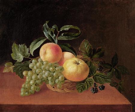 Basket with Apples, Peach and Grapes