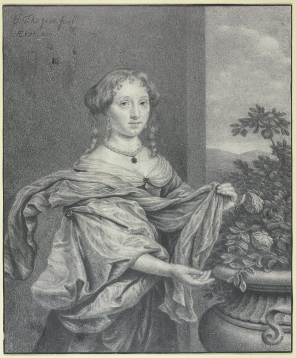 Portrait of a 13-year old girl with a large vase with roses from Johan Thopas
