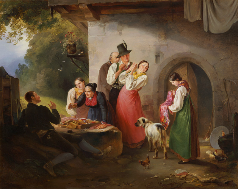 Grocer in front of a farmhouse. from Johann Fischbach