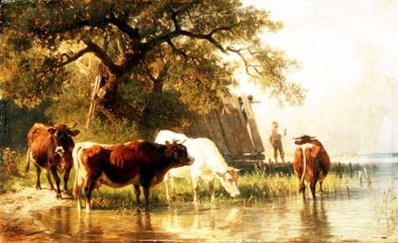 Cattle Watering in a River Landscape from Johann Friedrich Voltz