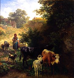 Hirtin with herd at the watering-place from Johann Friedrich Voltz