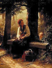 Mother with child in the woods. from Johann Georg Meyer von Bremen