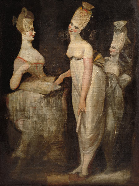 (three Kurtisanen back the work's resting woman act and piano-player) from Johann Heinrich Füssli