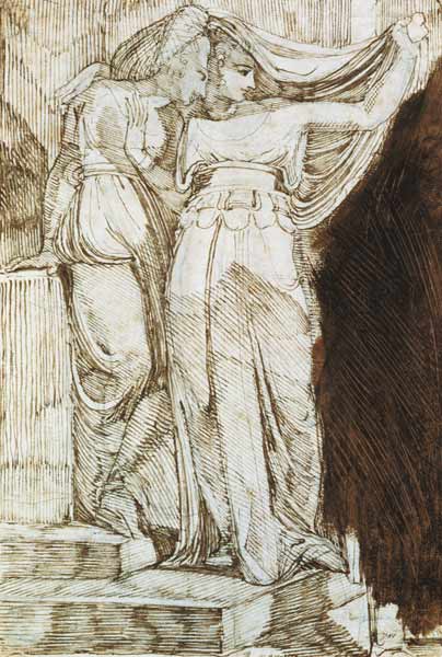 Two Female Figures Standing on Steps, Rome from Johann Heinrich Füssli