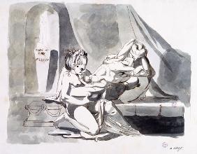 Erotic scene of a man with two women