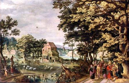 Landscape with Christ healing the Blind Man (panel) from Johann Jacob Besserer